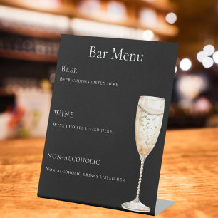 Bar menu black glass sparkling wine pedestal sign
