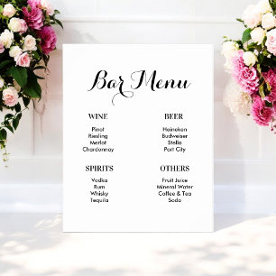 Bar Menu Black White Wedding Drinks  Poster