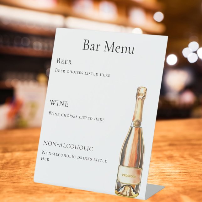 Bar menu bottle wine prosecco pedestal sign (Creator Uploaded)