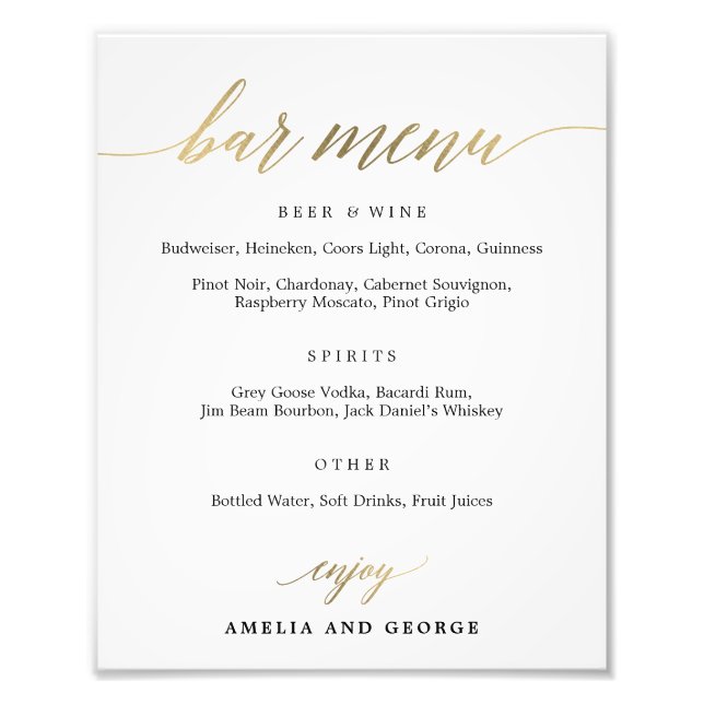 Bar Menu Choose Your Size Photo Print (Front)