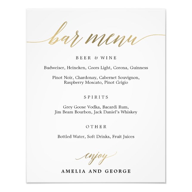 Bar Menu Choose Your Size Photo Print (Front)