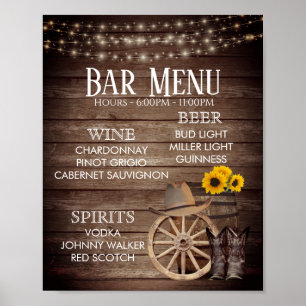 Bar Menu - Country Wood Barrel Wedding Poster