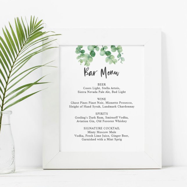 Bar Menu Eucalyptus Wedding Botanical Greenery Poster (Creator Uploaded)