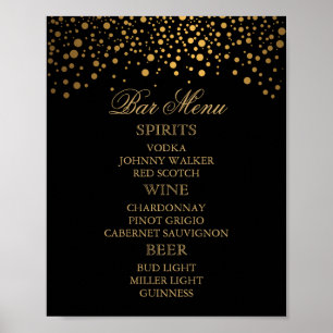 Bar Menu - Gold Confetti Dots on Black Poster