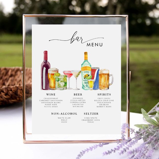 Bar Menu Modern Wedding Signature Drinks Pedestal Sign (Creator Uploaded)