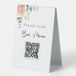 Bar menu QR code blush floral eucalyptus