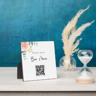 Bar menu QR code blush floral eucalyptus Plaque
