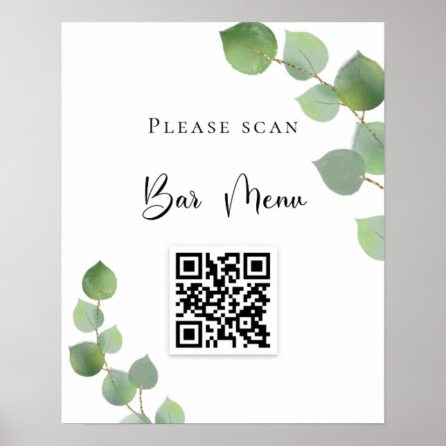 Bar menu QR code eucalyptus greenery Poster (Front)