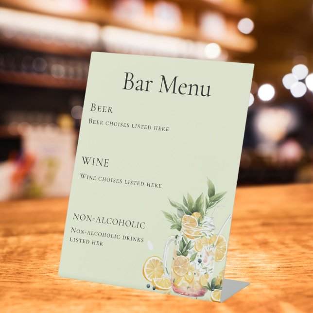 Bar menu sage green lemonade pedestal sign (Creator Uploaded)