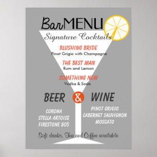 Bar menu sign editable colour cocktail glass