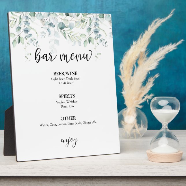 Bar Menu Sign - Eucalyptus Plaque (Side)