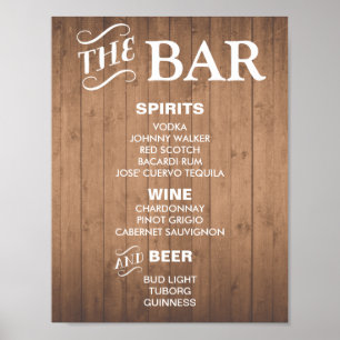 BAR MENU sign for wedding and party reception