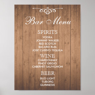 BAR MENU sign for wedding and party reception
