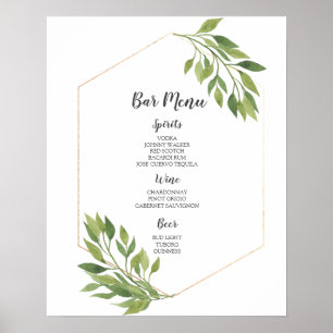 BAR MENU sign   green and gold botanical wedding