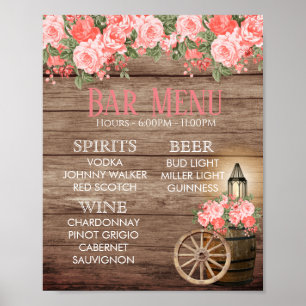 Bar Menu -  Weathered Wood Barrel - Coral Poster