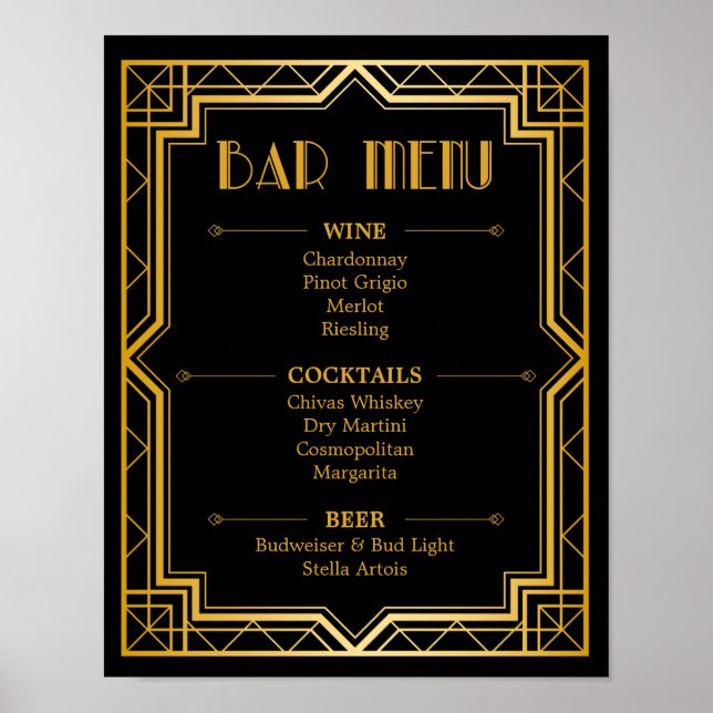Bar Menu Wedding Sign | Gatsby Art Deco (Front)