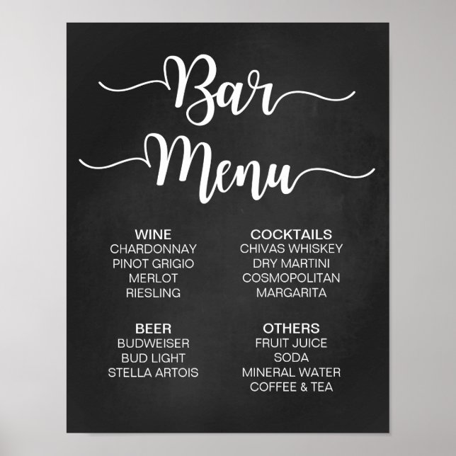 Bar Menu Wedding Sign | Modern Calligraphy (Front)