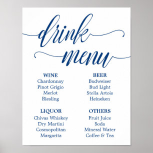 Bar Menu  Wedding Sign Navy Blue Calligraphy
