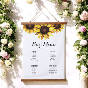 Bar Menu Wedding Sunflower Yellow White Hanging Tapestry