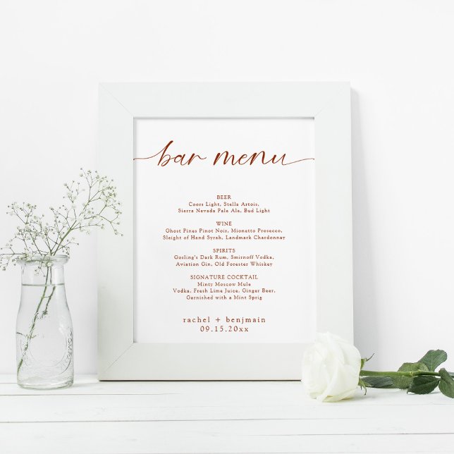 Bar Menu Wedding Terracotta Rust Fall Minimal Poster (Creator Uploaded)