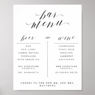 Bar Menu With Wine Beer and Cocktail List Sign