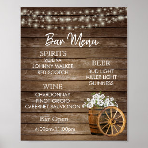 Bar Menu -  Wood Barrel with White Flowers Poster