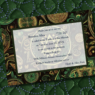 Bar Mitzvah Abstract Design Green Invitation