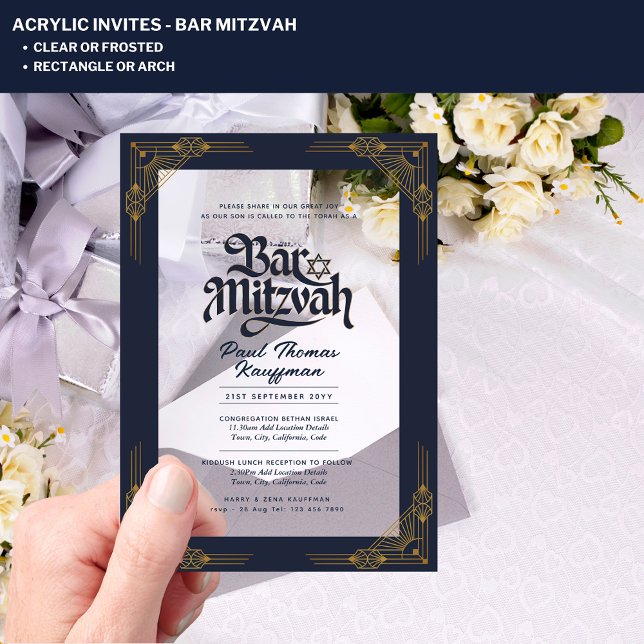 BAR MITZVAH Acrylic Clear Luxury Minimalist Acrylic Invitations (Creator Uploaded)