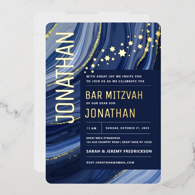 Bar Mitzvah Agate Marble REAL GOLD Foil Invitation (Envelope)