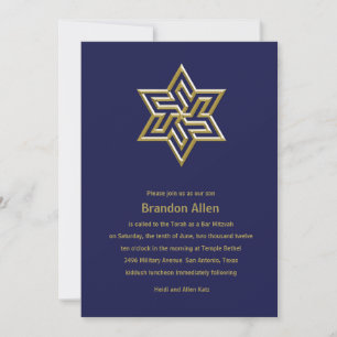Bar Mitzvah Any Colour with Gold Star of David Invitation