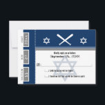 Bar Mitzvah Baseball Ticket RSVP<br><div class="desc">Navy Blue and Grey Baseball Ticket with the Star of David for your Bar Mitzvah / Bat Mitzvah RSVP card. Two baseball bats and centre Star of David in a faded blue colour. If the colour scheme is not what you wanted please email paula@labellarue.com BEFORE PLACING AN ORDER so a...</div>