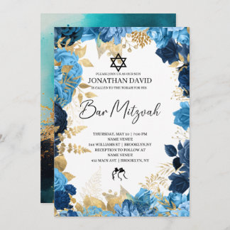 Bar Mitzvah\Bat Mitzvah,Birthday,Blue Gold Star Invitation