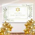 Bar Mitzvah Bat Mitzvah Greenery Celebration Banner<br><div class="desc">Featuring delicate watercolor leaves and an elegant gold star of David,  this chic Bar Mitzvah or Bar Mitzvah banner can be personalised with your special event details. Designed by Thisisnotme©</div>