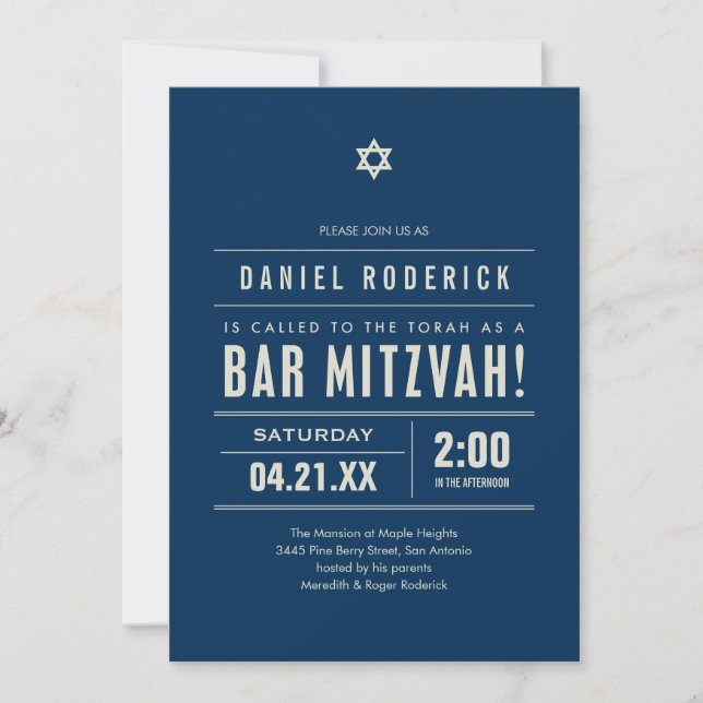Bar Mitzvah Big Type Invitations (Front)
