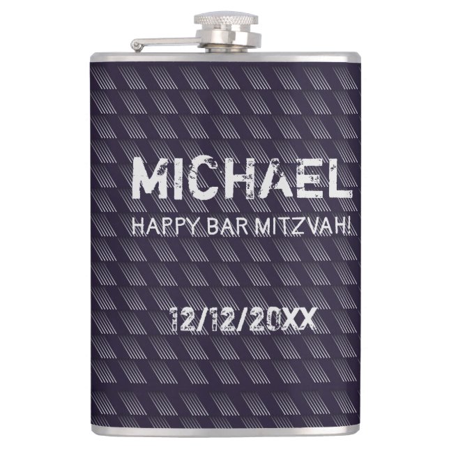 Bar Mitzvah Birthday Modern Pattern Hip Flask (Front)