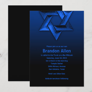 Bar Mitzvah Black and Blue Star of David Invitation