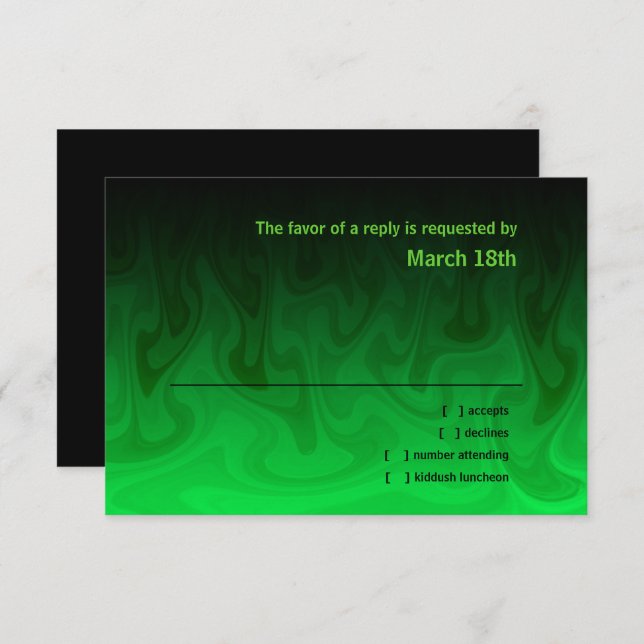 Bar Mitzvah Black and Green Waves RSVP (Front/Back)