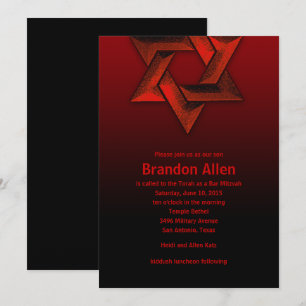 Bar Mitzvah Black and Red Star of David Invitation