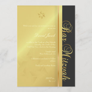 Bar Mitzvah/black/faux gold Invitation