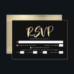 Bar Mitzvah Black Gold Foil Script Bold Entrée RSVP Card<br><div class="desc">Be proud, rejoice and showcase this milestone of your favourite Bar Mitzvah! Include this stunning, modern, personalised RSVP insert card for your event. Graphic faux gold foil calligraphy script overlays a rich, dramatic, black background. Personalise the custom text with the “reply by” date. Personalise the custom text with the “reply...</div>