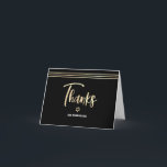 Bar Mitzvah Black Gold Foil Script Tallit Modern Thank You Card<br><div class="desc">Make sure your favourite Bar Mitzvah shows his appreciation to all who supported his milestone event! Send out this cool, unique, modern, personalised thank you card. Graphic faux gold foil calligraphy script, Star of David, and hand drawn tallit lines overlay a rich, dramatic, black background. Personalise the custom text with...</div>