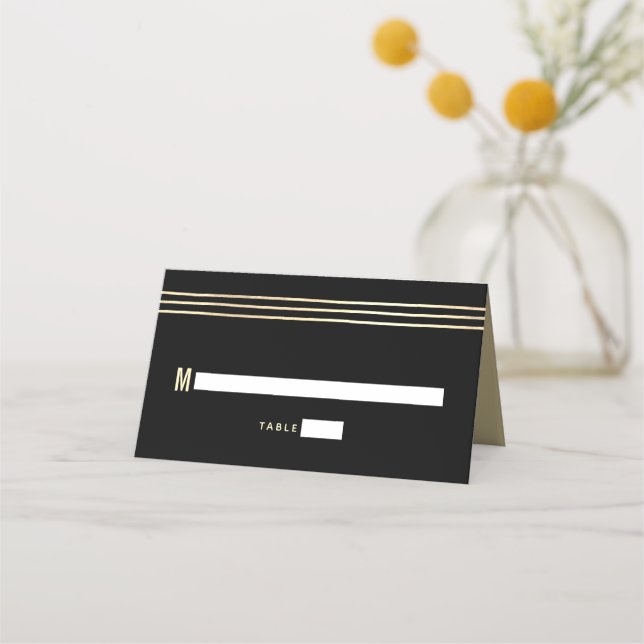 Bar Mitzvah Black Gold Foil Tallit Script Modern Place Card (Front)