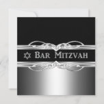 Bar Mitzvah Black Silver Metal Boy Invitation<br><div class="desc">Bar Mitzvah Jewish Star Celebrates Elegant Black Silver Metal  male boy Party,  Celebration . Customise with your own details.</div>