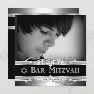 Bar Mitzvah Black Silver Metal male 2 Invitation