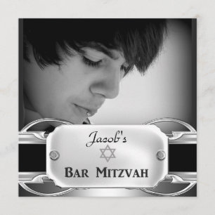 Bar Mitzvah Black Silver Metal male Invitation