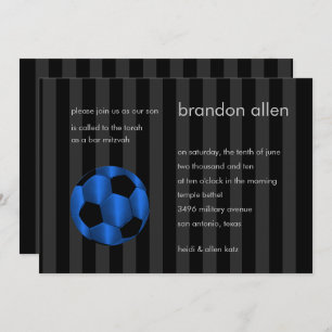 Bar Mitzvah Blue and Black Soccer Ball Invitation