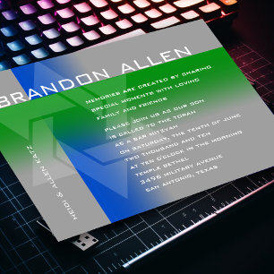 Bar Mitzvah Blue and Green on Any Colour Invitation