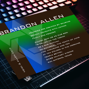 Bar Mitzvah Blue and Green on Any Colour Invitation