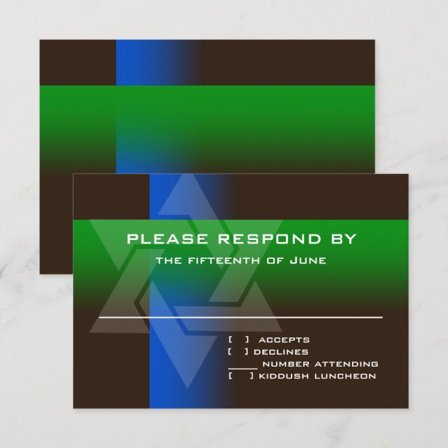 Bar Mitzvah Blue and Green on Any Colour RSVP Card (Front/Back)
