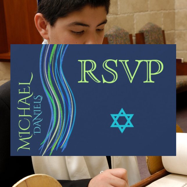 Bar Mitzvah Blue and Green Prayer Shawl RSVP (Creator Uploaded)